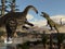 Torvosaurus and apatosaurus dinosaurs fighting - 3D render