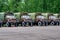 Torzhok, Russia - June 10, 2017: Russian military heavy off-road vehicles in camouflage colors on a forest background