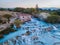 Toscane Italy, natural spa with waterfalls and hot springs at Saturnia thermal baths, Grosseto, Tuscany, Italy aerial