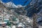 Tosh village in Himachal pradesh, India entirely covered in snow