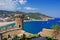 Tossa de Mar Costa Brava Spain Catalonia beach fortress sea summer beautiful view Mediterranean town castle city Europe coast sky.