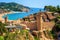 Tossa de Mar, sand beach and Old Town walls, Catalonia, Spain