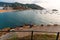 Tossa de Mar, Spain, August 2018. Stone road to the fortress and view of the bay.