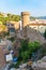 Tossa de Mar, Spain, August 2018. View of the old fortress and part of the beach from a nearby mountain.