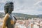 Tossa de Mar, Spain - September 14, 2016: View on town and bronze statue of American actress Ava Gardner in Tossa de Mar