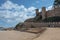 Tossa, Spain - 09/19/2017: old fortress on the sandy beach