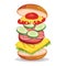 tossed cheeseburger. Vector illustration decorative design