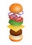 Tossed cheeseburger. Vector illustration decorative design
