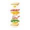 Tossed egg and meat sandwich. Vector illustration decorative design