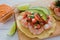 Tostadas de camaron Mexicanas, shrimps tostada, mexican food in mexico, sea foods
