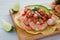 Tostadas de camaron Mexicanas, shrimps tostada, mexican food in mexico, sea foods