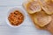 Tostadas Mexicanas with chicken, tinga de pollo mexican food in mexico