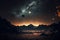 Total lunar eclipse with Moon at night over mountains