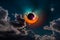 Total Solar Eclipse with Colorful Clouds