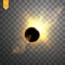 Total solar eclipse vector illustration on transparent background. Full moon shadow sun eclipse with corona vector