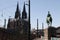 Total view from the deutzer bridge on the cathedral and the statue of cologne germany