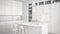 Total white project, unfinished draft of modern kitchen in contemporary luxury apartment, vintage retro interior design,