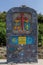 Totem pole and the messages written by the pilgrims showing the border between Castilla y Leon and Galicia, Spain.