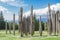 The totems of Vancouver, the view from Burnaby Mountain Park. Japanese Ainu totem poles