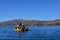 A Totora boat floating on the Titicaca lake, in Peru