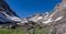 Toubkal national park in springtime with mount, cover by snow an