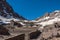 Toubkal national park in springtime with mount, cover by snow an