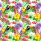 Toucan, gecko, tropical leaves, exotic flowers. Seamless jungle pattern. Watercolor