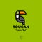 Toucan logo. Tropical bird flat emblem. Toucan icon on yellow-green background.