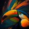 Toucan Painting on Black Background - Dynamic and Colorful Avian Artwork with a Sense of Speed