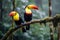 Toucan in the rainforest of Costa Rica, Central America, Two toucans sitting on the branch in the rainforest, AI Generated