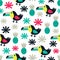 Toucan seamless pattern with pineapple. Vector illustration