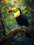 Toucan sitting on a branch in the forest