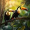 Toucans perched on a tree wildlife image generative AI