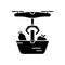 Touch-free food package. Silhouette Contactless delivery by air. Drone with grocery basket. Outline illustration of online