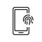 Touch ID in Cellphone Line Icon. Fingerprint Identification on Mobile Phone Sign. Finger Print Scanner on Smartphone