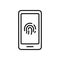 Touch ID in Cellphone Line Icon. Fingerprint Identification on Mobile Phone Sign. Finger Print Scanner on Smartphone