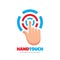 Touch screen finger - vector logo template concept illustration. Human hand on surface display. Modern mobile technology sign.