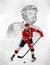 Touchdown pass. Professional ice hockey player in action on white backgound with sketch. Winter sports, competitions