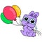 Touched faced bunny shedding tears carrying birthday balloons, doodle icon image kawaii