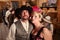 Tough Cowboy and Showgirl in Saloon