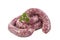 Toulouse sausage Raw `saucisse de toulouse` - french meat specialty from Toulouse on white