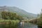 Tour boat on Azmak stream in Akyaka village in Mugla province of Turkey