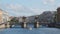 Tour boat moves under Lomonosov Bridge The Fontanka River in the summer