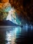 Tour by boat tourists in a cave with an underground lake Melissani on the island of Kefalonia, Greece