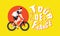 Tour de France men`s multiple stage bicycle race horizontal vector illustration with bike racer on yellow background