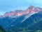 Tour de Mont Blanc hike Aiguille du Midi at reddish sunset