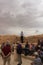 Tour group in the ancient synagogue of Masada in Israel