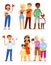 Tour guide vector man and woman characters guiding sightseeing group of tourists on vacation illustration set of