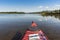 Touring kayakering in the shallow Enan river JÃ¤mtland Sweden