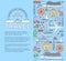 Tourism infographic concept design. Holiday vacation vector elements. Flat trip thin lines style icons illustration.Transport and